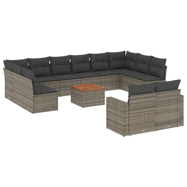 vidaXL 13-Tlg Garten-Sofagarnitur mit Kissen Grau Poly Rattan 3256690
