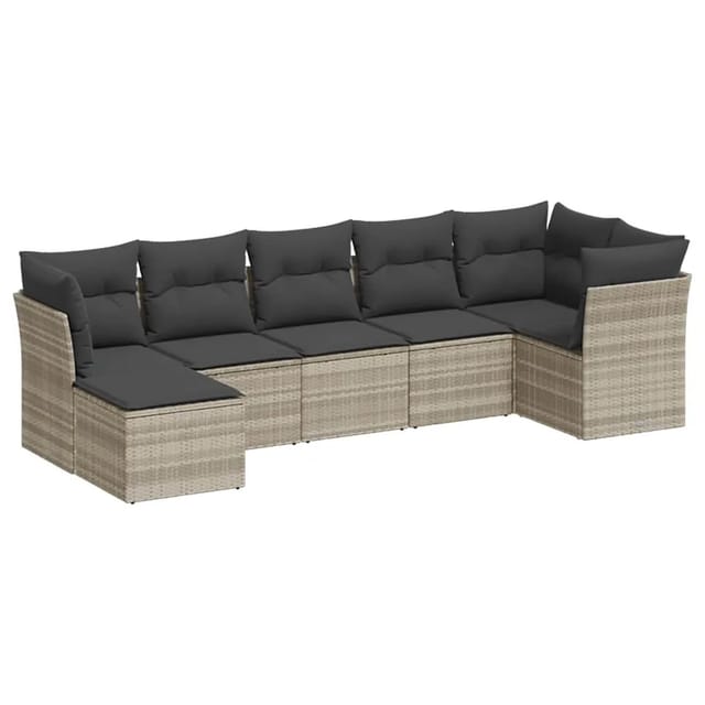 vidaXL 7-Tlg Garten-Sofagarnitur mit Kissen Hellgrau Poly Rattan 3217972