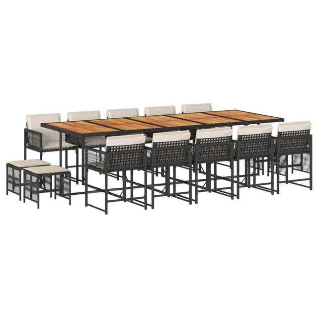 vidaXL 15-Tlg Garten-Essgruppe mit Kissen Schwarz Poly Rattan 3211539