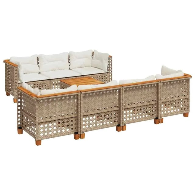 vidaXL 8-Tlg Garten-Sofagarnitur mit Kissen Beige Poly Rattan 3261754