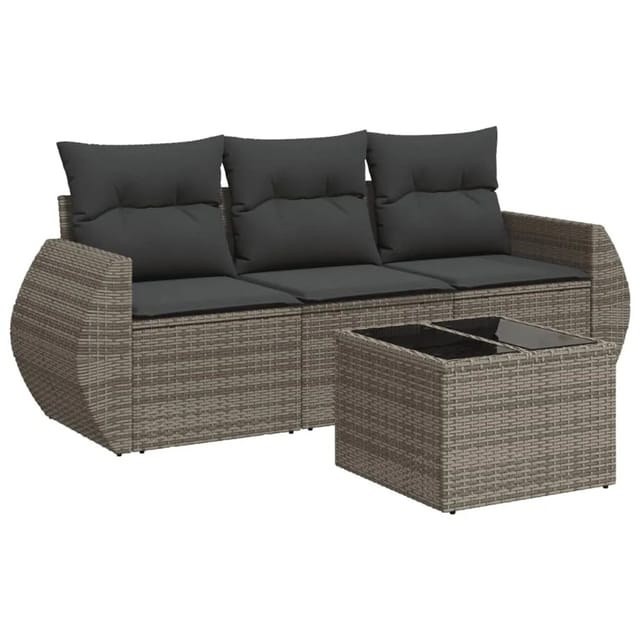 vidaXL 4-Tlg Garten-Sofagarnitur mit Kissen Grau Poly Rattan 3253407