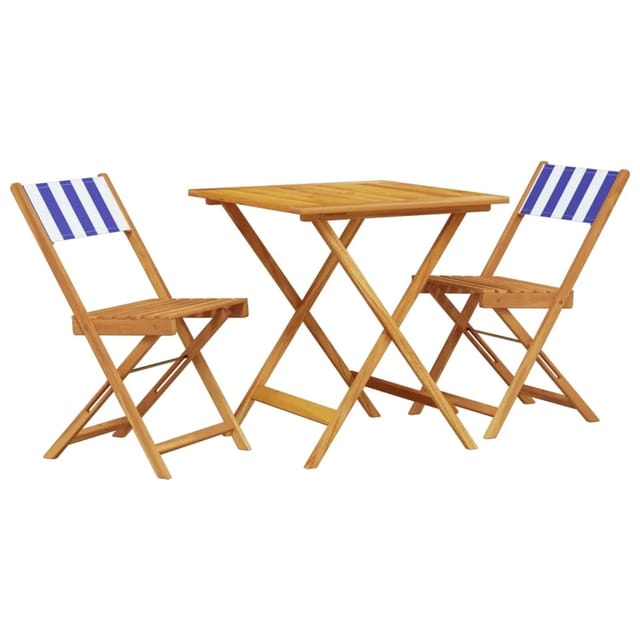 vidaXL 3-Tlg Bistro-Set Blau und Weiß Stoff und Massivholz 3281873