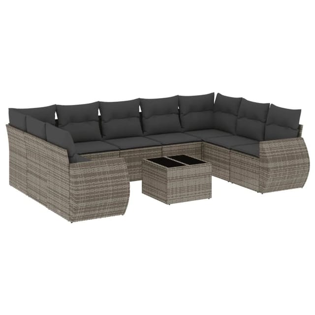 vidaXL 10-Tlg Garten-Sofagarnitur mit Kissen Grau Poly Rattan 3254147