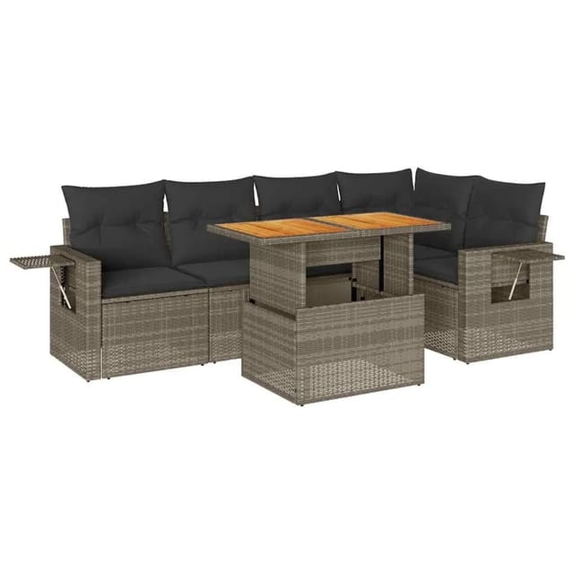 vidaXL 6-Tlg Garten-Sofagarnitur mit Kissen Grau Poly Rattan 3327154
