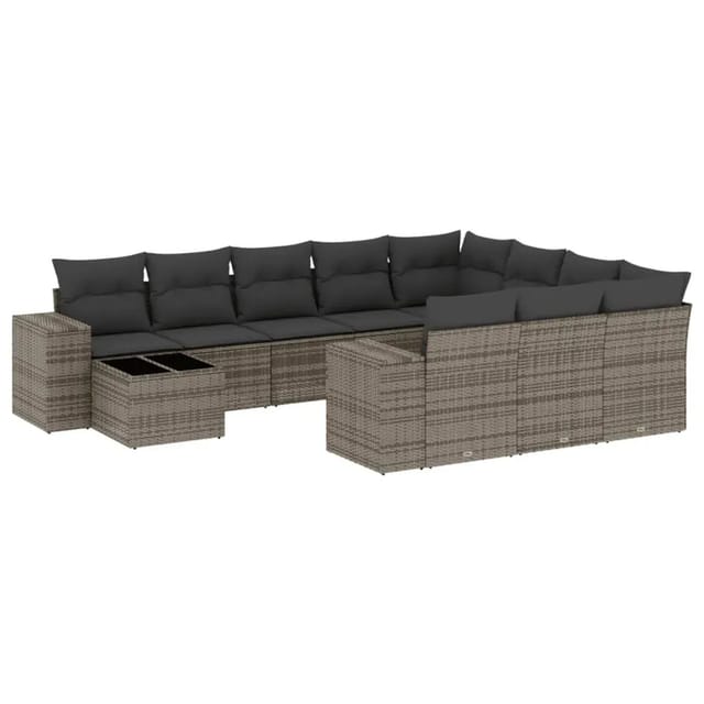 vidaXL 11-Tlg Garten-Sofagarnitur mit Kissen Grau Poly Rattan 3255467