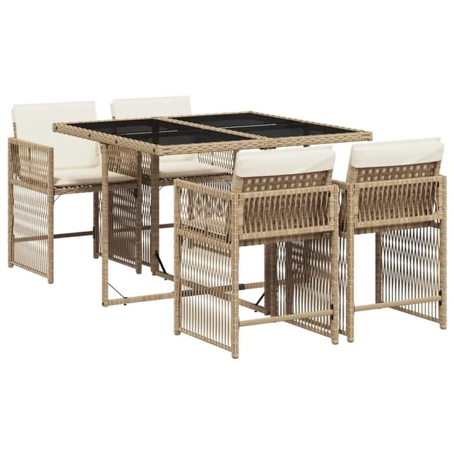 vidaXL 5-Tlg Garten-Essgruppe mit Kissen Beige Poly Rattan 3211618
