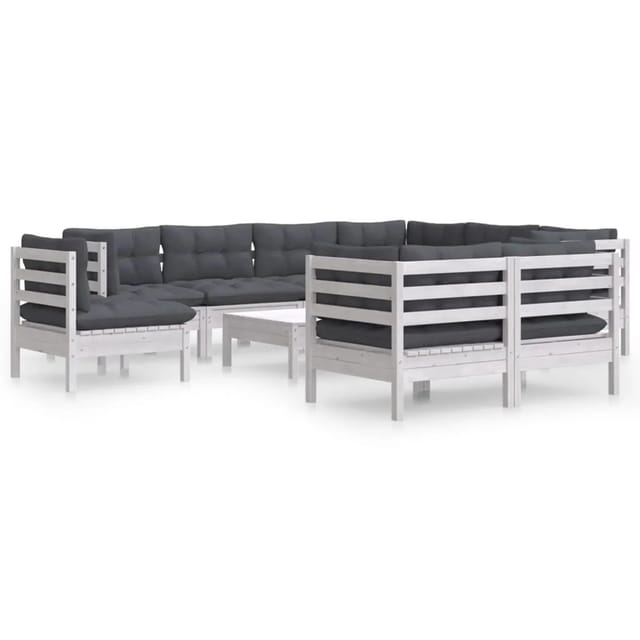 vidaXL 10-Tlg Garten-Lounge-Set mit Kissen Weiß Kiefer Massivholz 3096774