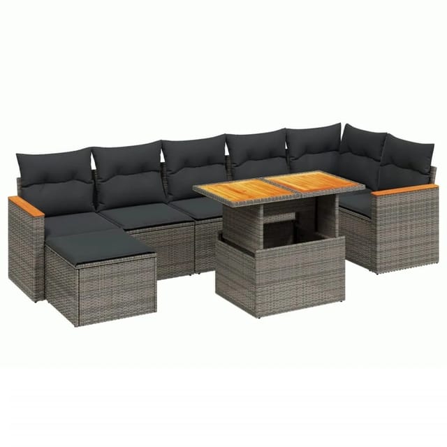 vidaXL 8-Tlg Garten-Sofagarnitur mit Kissen Grau Poly Rattan 3273188