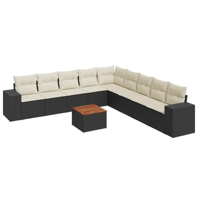 vidaXL 10-Tlg Garten-Sofagarnitur mit Kissen Schwarz Poly Rattan 3257820