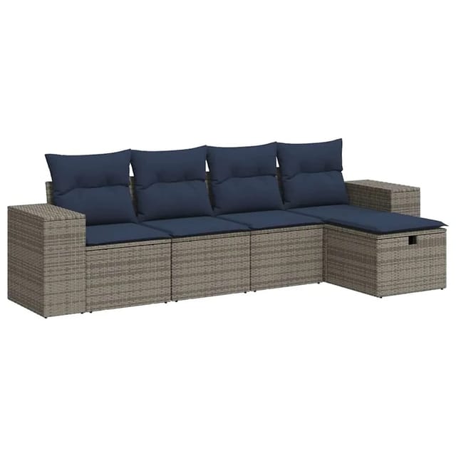 vidaXL 5-Tlg Garten-Sofagarnitur mit Kissen Grau Poly Rattan 3325667