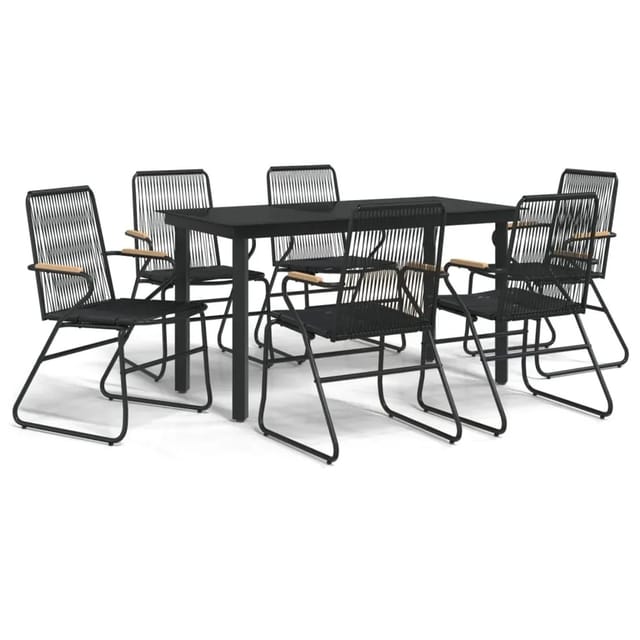 vidaXL 7-Tlg Garten-Essgruppe Schwarz PVC-Rattan 3099212