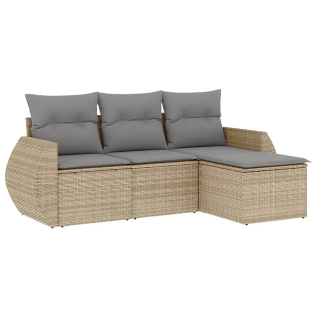 vidaXL 4-Tlg Garten-Sofagarnitur mit Kissen Beige Poly Rattan 3221268