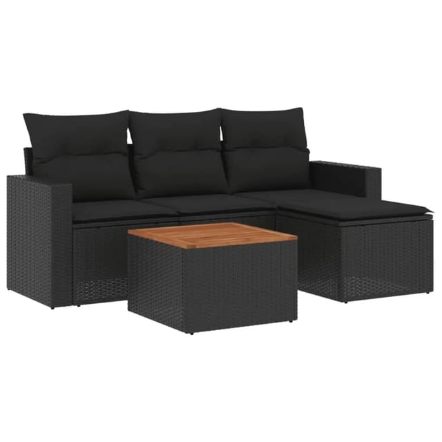 vidaXL 5-Tlg Garten-Sofagarnitur mit Kissen Schwarz Poly Rattan 3256419