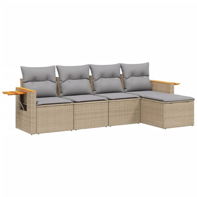 vidaXL 5-Tlg Garten-Sofagarnitur mit Kissen Beige Poly Rattan 3226759