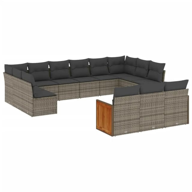 vidaXL 13-Tlg Garten-Sofagarnitur mit Kissen Grau Poly Rattan 3228139