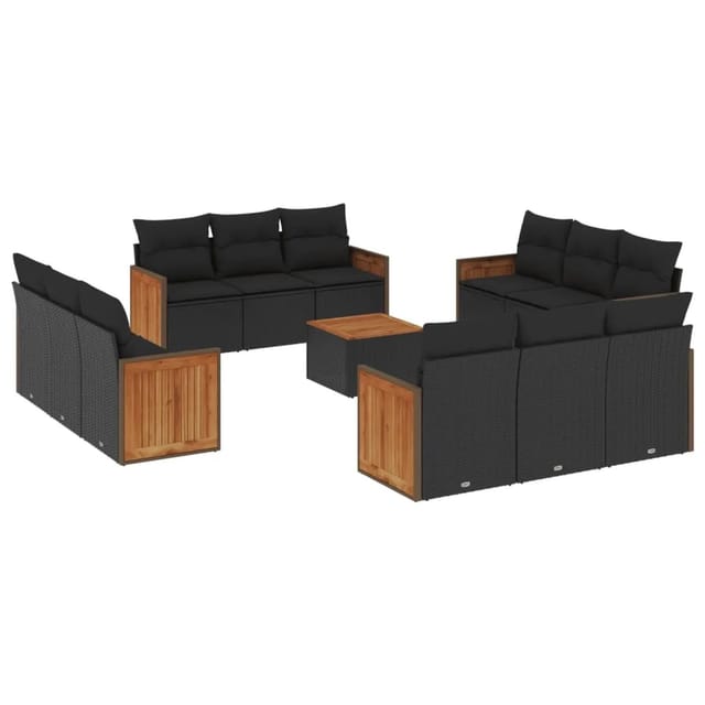 vidaXL 13-Tlg Garten-Sofagarnitur mit Kissen Schwarz Poly Rattan 3227518