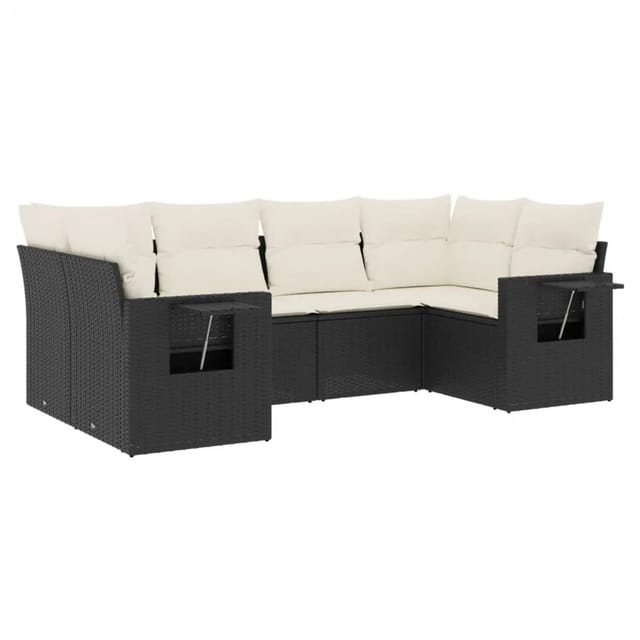 vidaXL 6-Tlg Garten-Sofagarnitur mit Kissen Schwarz Poly Rattan 3220575