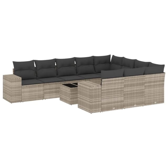 vidaXL 11-Tlg Garten-Sofagarnitur mit Kissen Hellgrau Poly Rattan 3255439