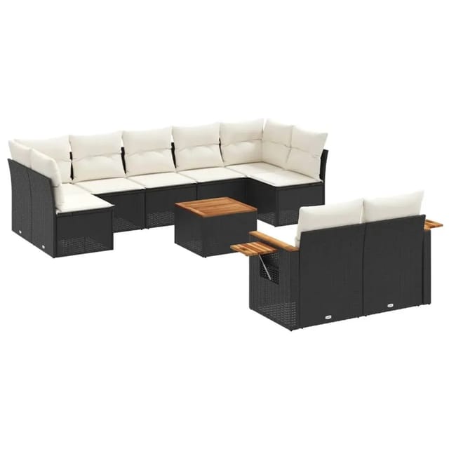 vidaXL 10-Tlg Garten-Sofagarnitur mit Kissen Schwarz Poly Rattan 3259536