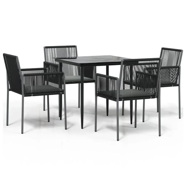 vidaXL 5-Tlg Garten-Essgruppe mit Kissen Schwarz Poly Rattan Stahl 3187066