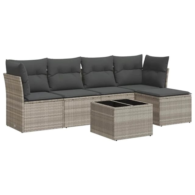 vidaXL 6-Tlg Garten-Sofagarnitur mit Kissen Hellgrau Poly Rattan 3325278