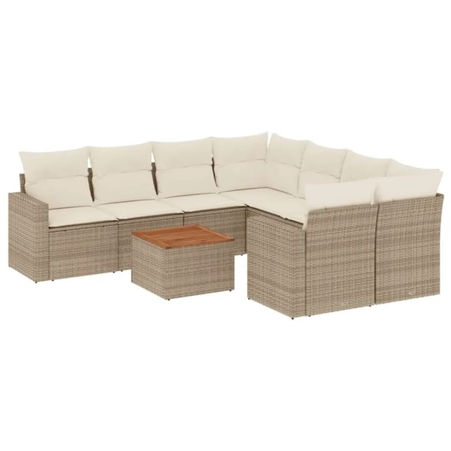 vidaXL 9-Tlg Garten-Sofagarnitur mit Kissen Beige Poly Rattan 3224049