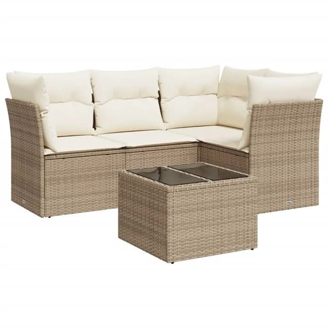 vidaXL 5-Tlg Garten-Sofagarnitur mit Kissen Beige Poly Rattan 3249427