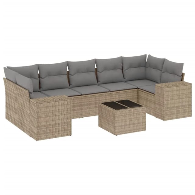 vidaXL 8-Tlg Garten-Sofagarnitur mit Kissen Beige Poly Rattan 3254676