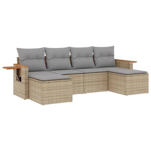 vidaXL 6-Tlg Garten-Sofagarnitur mit Kissen Beige Poly Rattan 3227060