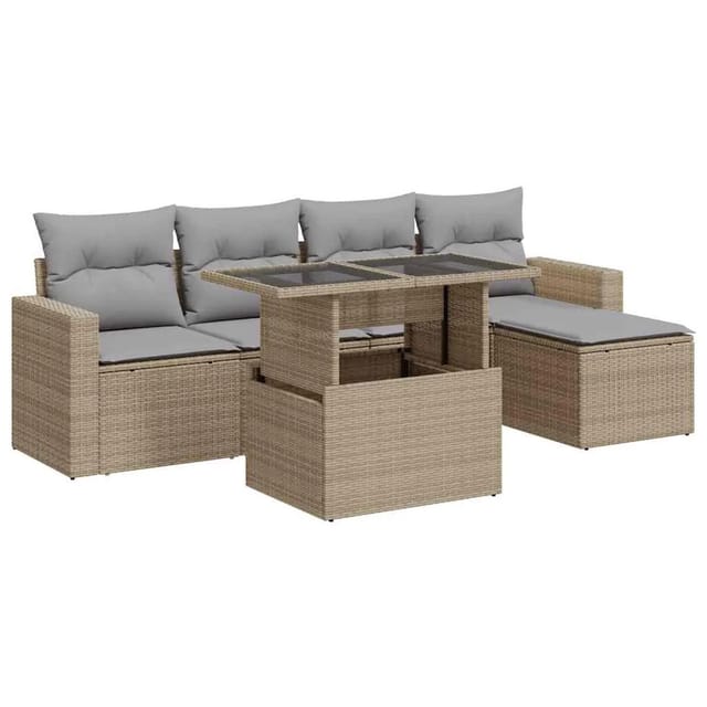 vidaXL 6-Tlg Garten-Sofagarnitur mit Kissen Beige Poly Rattan 3326300