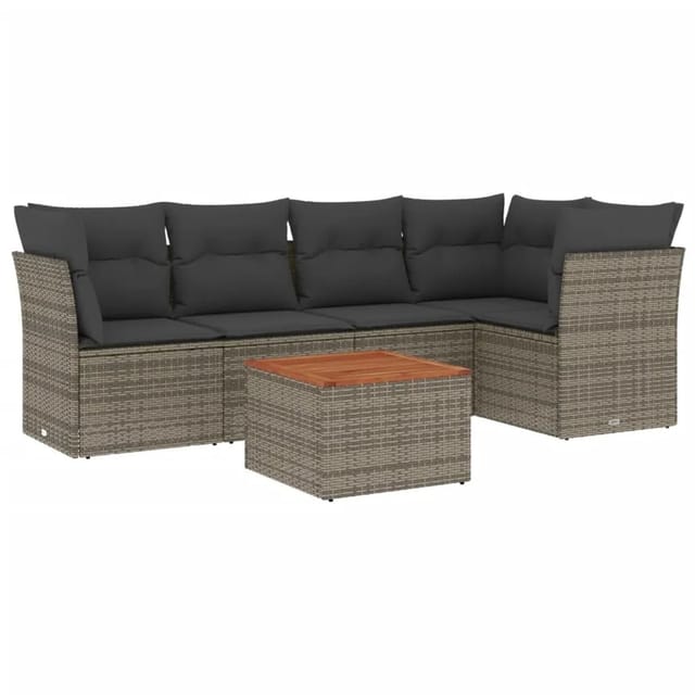 vidaXL 6-Tlg Garten-Sofagarnitur mit Kissen Grau Poly Rattan 3255962