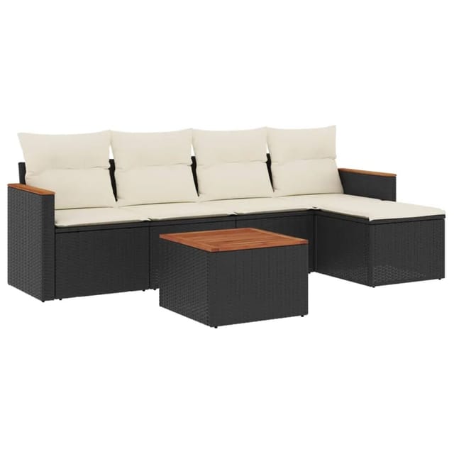 vidaXL 6-Tlg Garten-Sofagarnitur mit Kissen Schwarz Poly Rattan 3225923