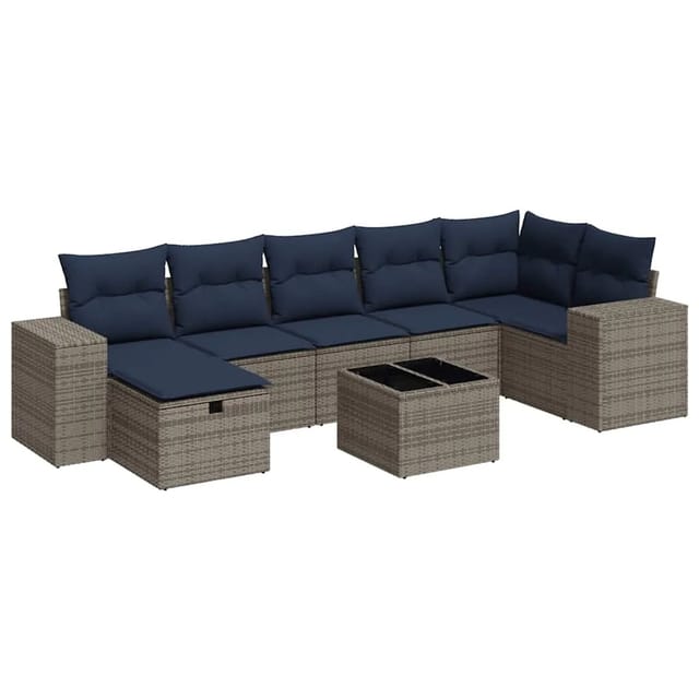vidaXL 8-Tlg Garten-Sofagarnitur mit Kissen Grau Poly Rattan 3325717