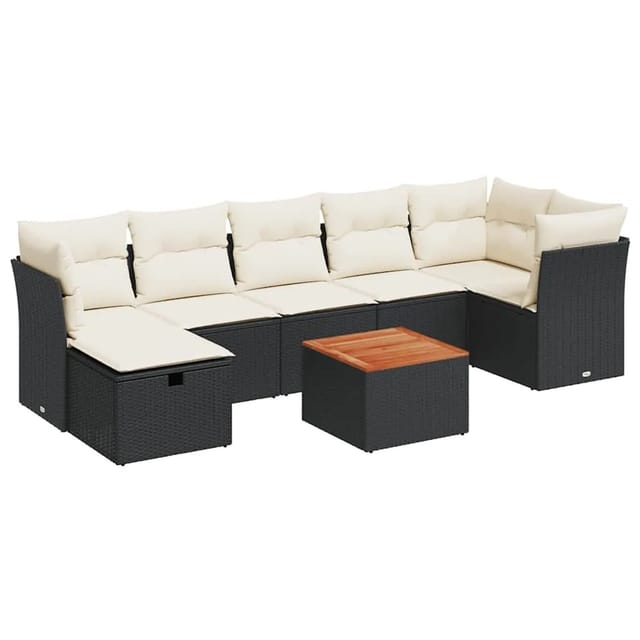 vidaXL 8-Tlg Garten-Sofagarnitur mit Kissen Schwarz Poly Rattan 3325766