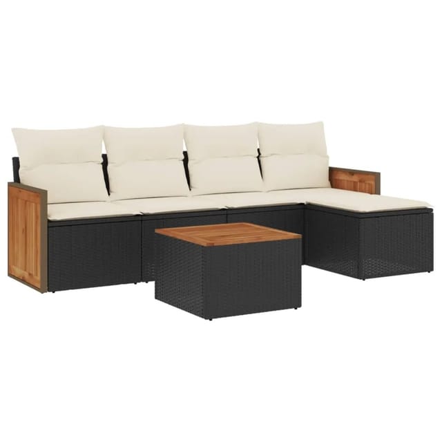 vidaXL 6-Tlg Garten-Sofagarnitur mit Kissen Schwarz Poly Rattan 3227603