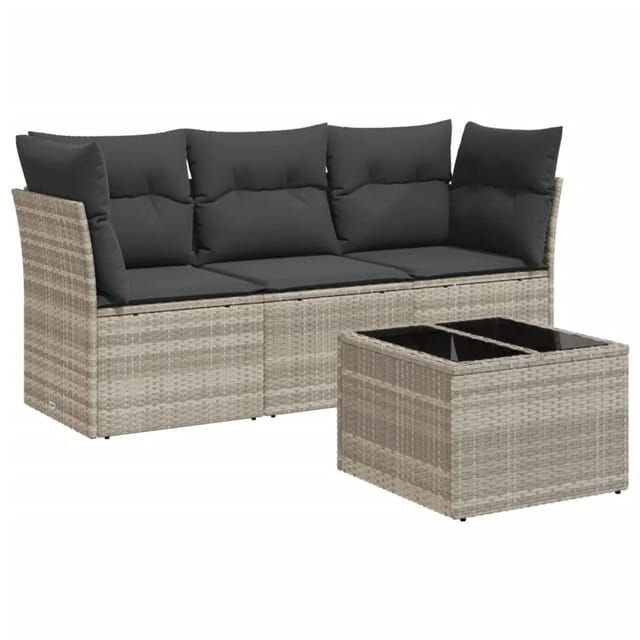 vidaXL 4-Tlg Garten-Sofagarnitur mit Kissen Hellgrau Poly Rattan 3217222