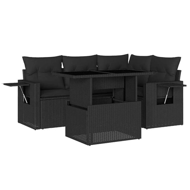 vidaXL 5-Tlg Garten-Sofagarnitur mit Kissen Schwarz Poly Rattan 3267875
