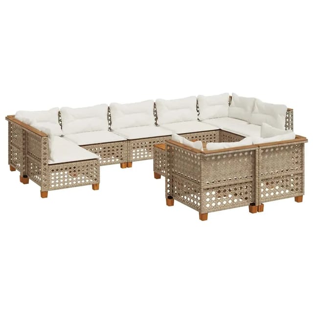 vidaXL 10-Tlg Garten-Sofagarnitur mit Kissen Beige Poly Rattan 3262000