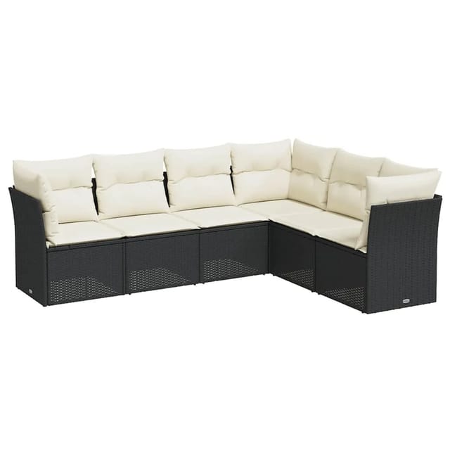 vidaXL 6-Tlg Garten-Sofagarnitur mit Kissen Schwarz Poly Rattan 3249515