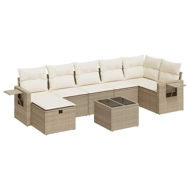 vidaXL 8-Tlg Garten-Sofagarnitur mit Kissen Beige Poly Rattan 3325514