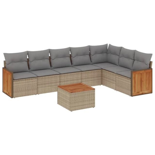vidaXL 8-Tlg Garten-Sofagarnitur mit Kissen Beige Poly Rattan 3227718
