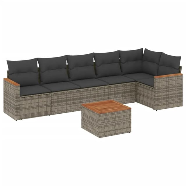 vidaXL 7-Tlg Garten-Sofagarnitur mit Kissen Grau Poly Rattan 3225997