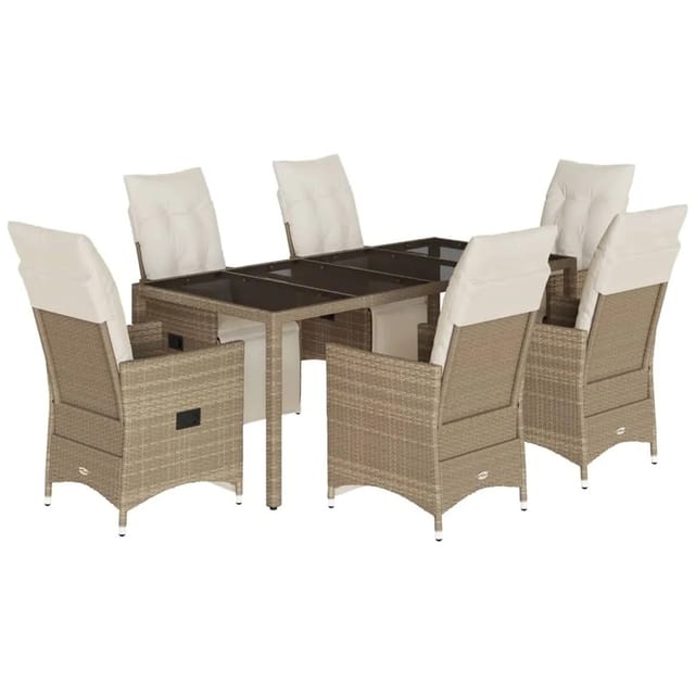 vidaXL 7-Tlg Garten-Bistro-Set mit Kissen Beige Poly Rattan 3276941
