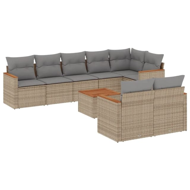 vidaXL 9-Tlg Garten-Sofagarnitur mit Kissen Beige Poly Rattan 3258559