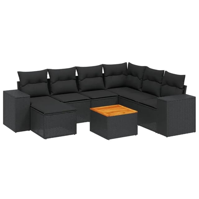 vidaXL 8-Tlg Garten-Sofagarnitur mit Kissen Schwarz Poly Rattan 3257889