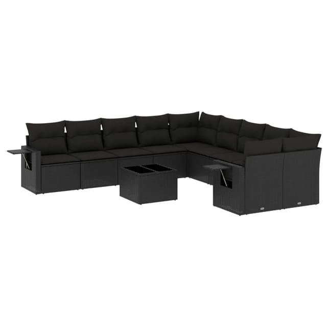 vidaXL 11-Tlg Garten-Sofagarnitur mit Kissen Schwarz Poly Rattan 3220714