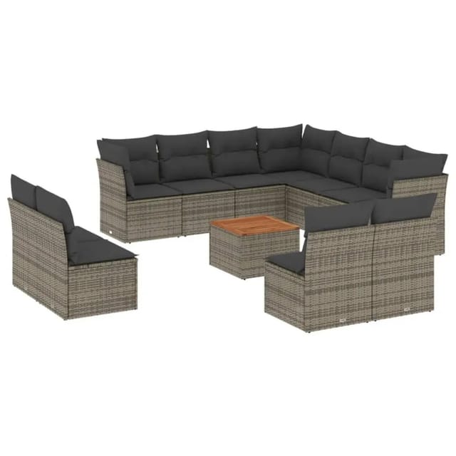 vidaXL 12-Tlg Garten-Sofagarnitur mit Kissen Grau Poly Rattan 3256039