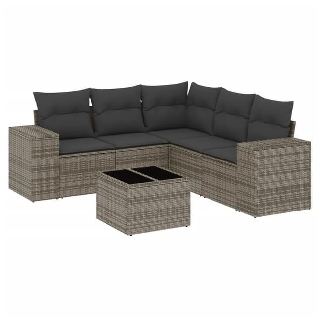 vidaXL 6-Tlg Garten-Sofagarnitur mit Kissen Grau Poly Rattan 3254897