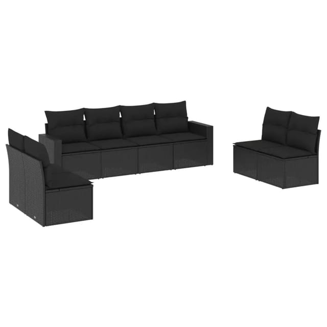 vidaXL 8-Tlg Garten-Sofagarnitur mit Kissen Schwarz Poly Rattan 3218835