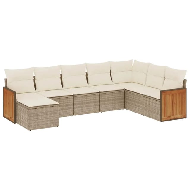 vidaXL 8-Tlg Garten-Sofagarnitur mit Kissen Beige Poly Rattan 3227927